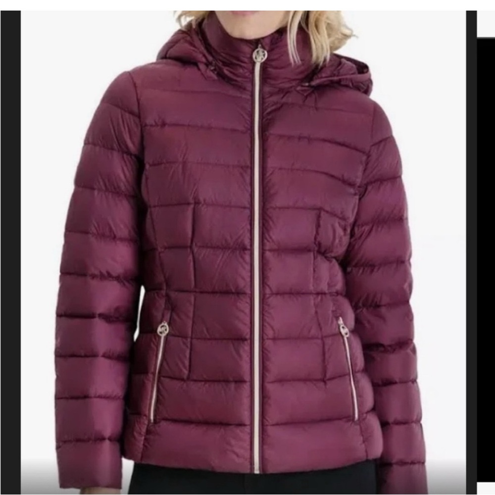 Michael Kors Hooded Packable Down Puffer Coat Ruby